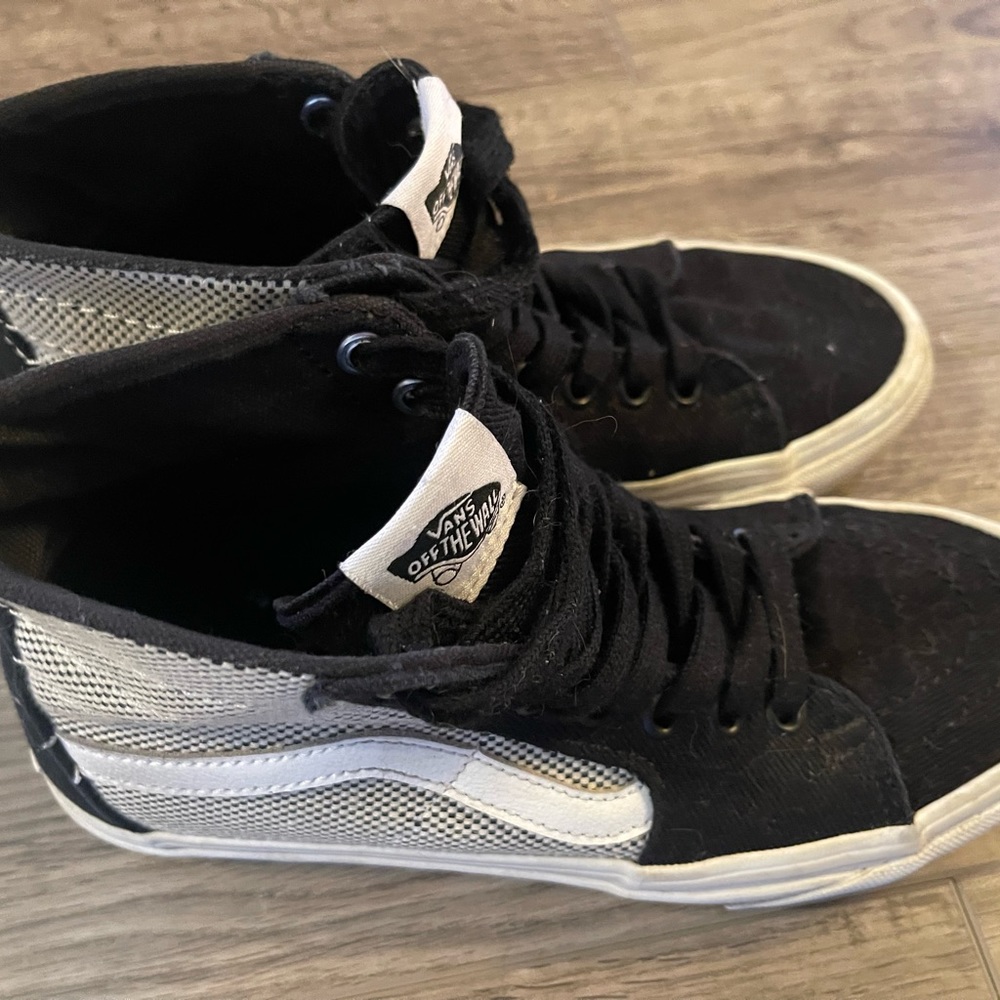Vans high tops, black/gray. Women size 7, or men size 5.5.